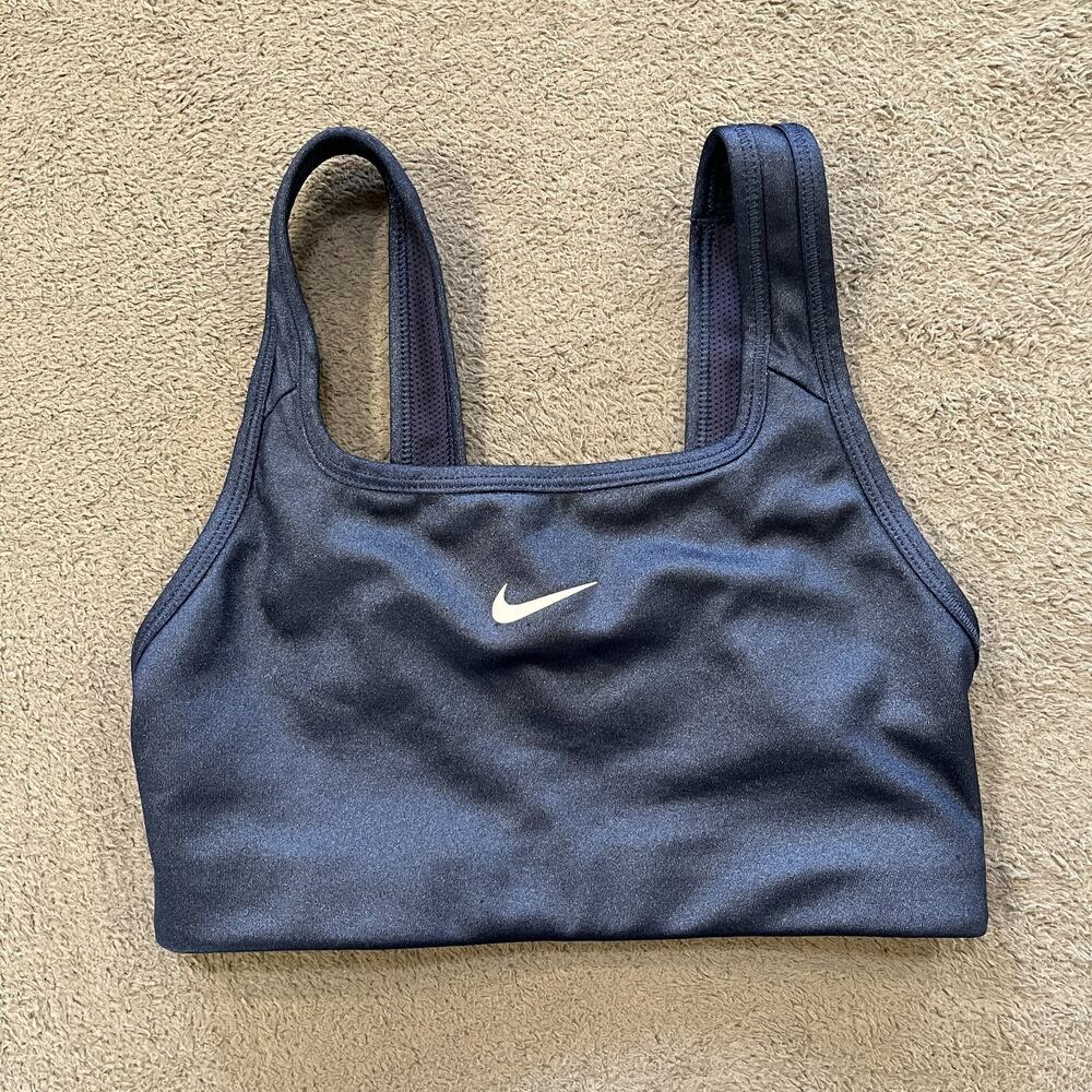 Nike Dri-Fit Swoosh Navy Blue Shimmer Medium Support Sports Bra Women's Size XS
